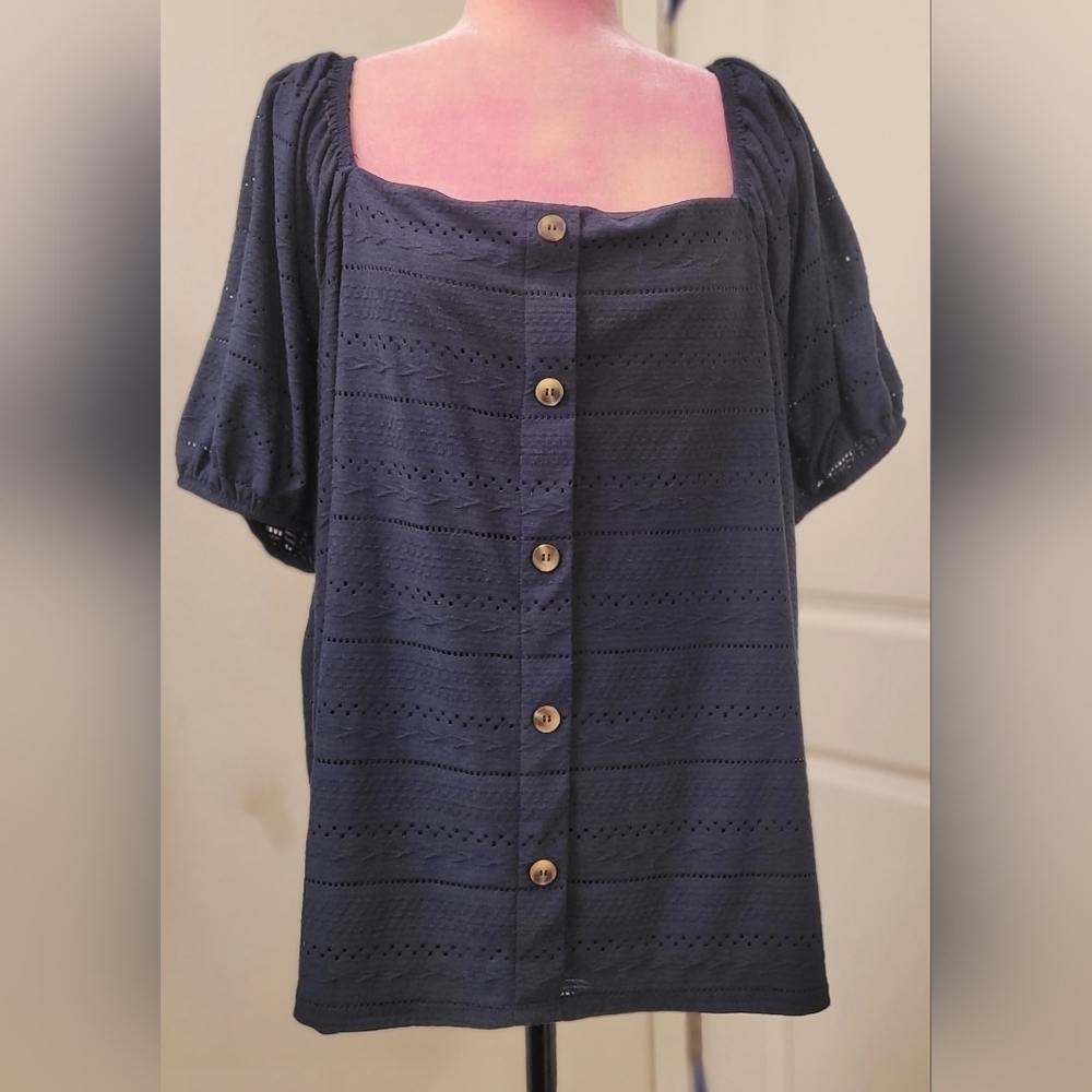 Lane Bryant Navy Blue Eyelet Blouse Plus Size 22/24